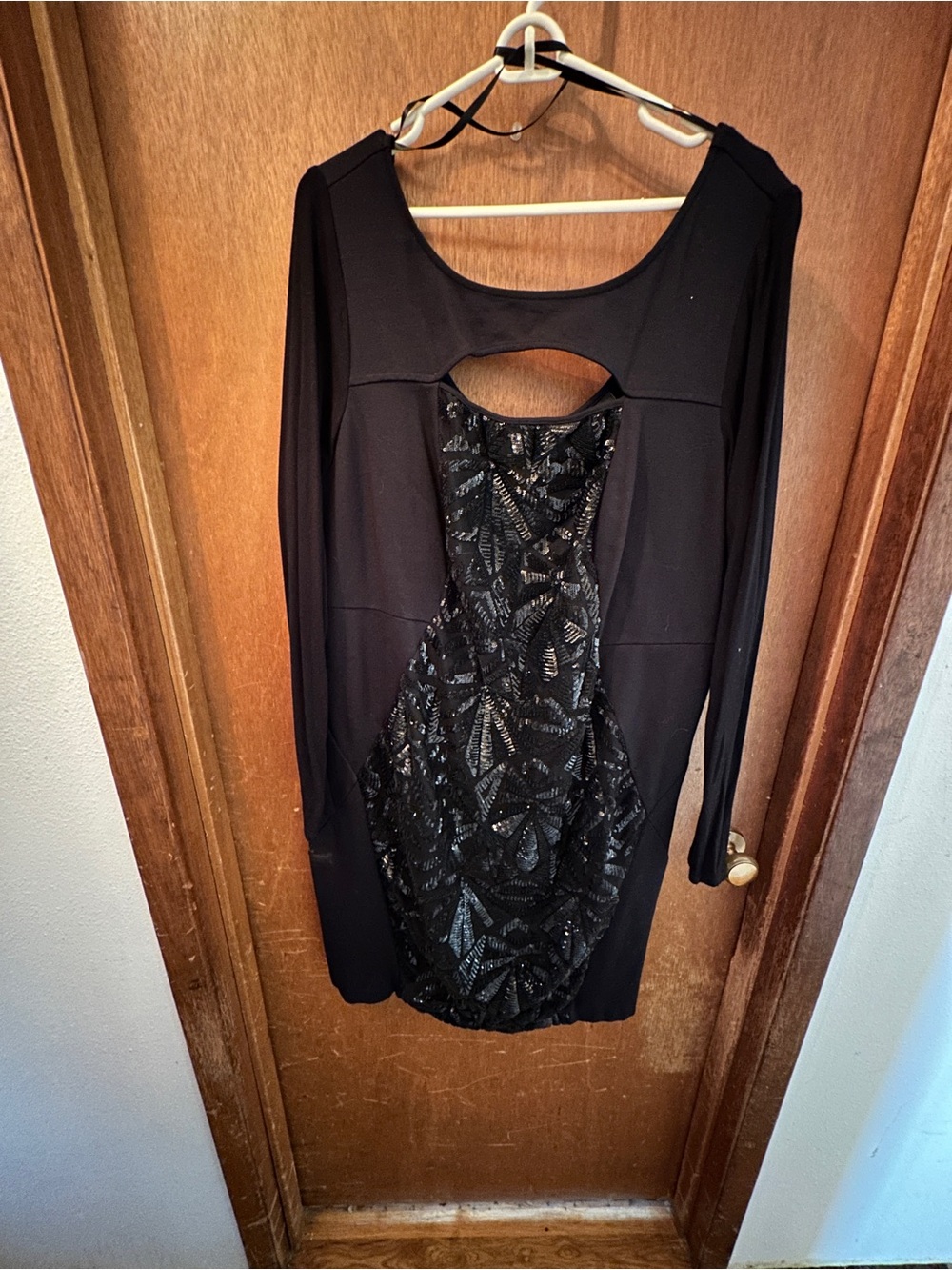 Lane Bryant Black Long-Sleeve Sequin Inset Bodycon Dress